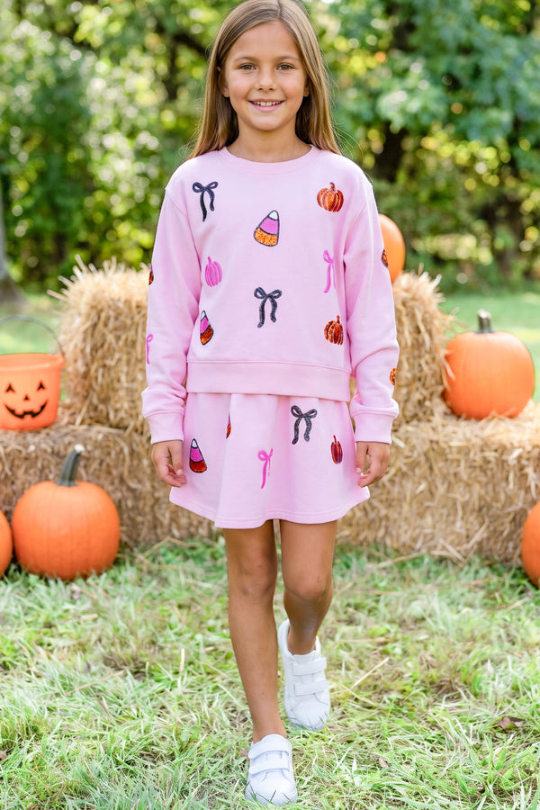 Girls: Candy Crush Pink Halloween Sequin Skort