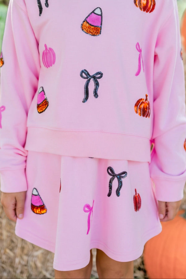 Girls: Candy Crush Pink Halloween Sequin Skort