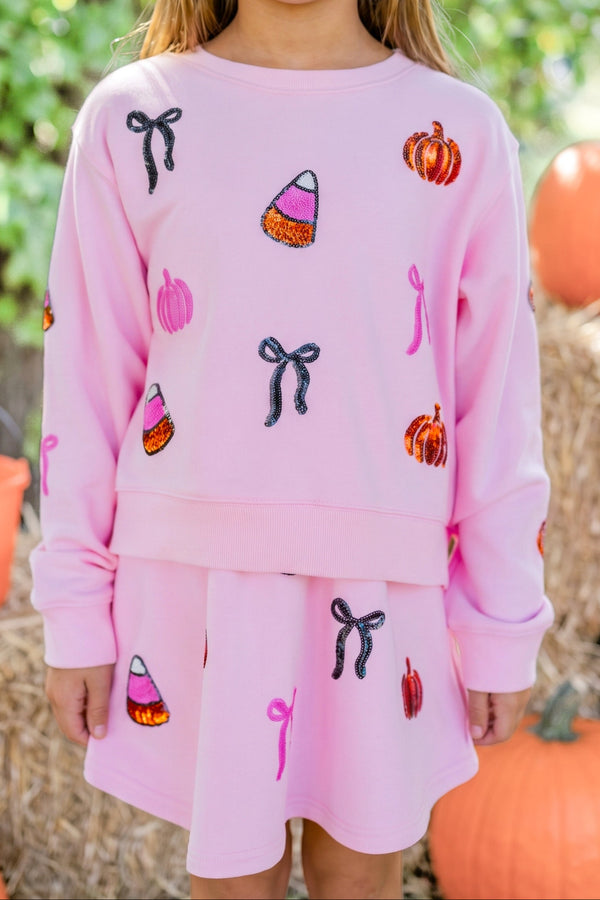 Girls: The Josie Pink Sequin Halloween Sweatshirt