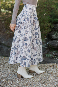 Get A Good Look Brown Floral Midi Skirt