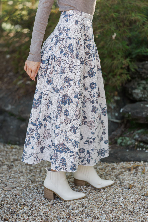 Get A Good Look Brown Floral Midi Skirt