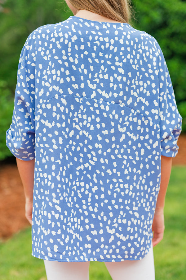 On A Mission Light Blue Spotted Leopard Top