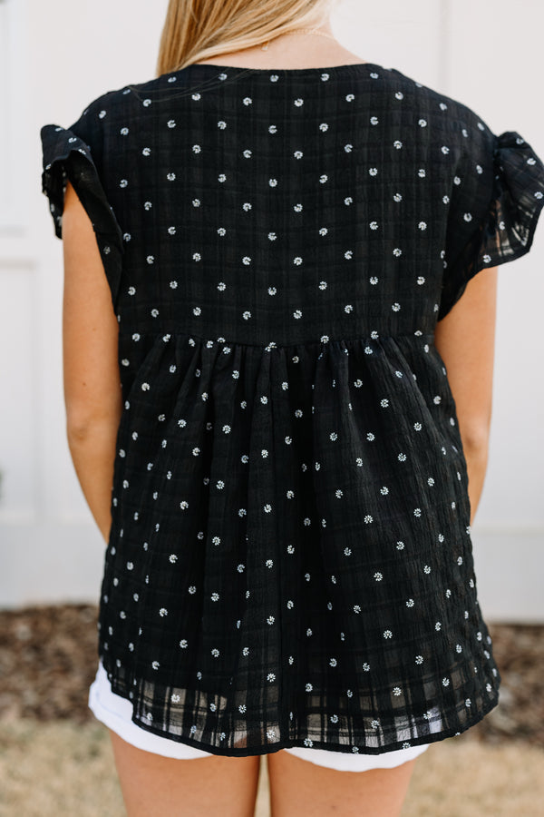 Where We're Going Black Ditsy Floral Top
