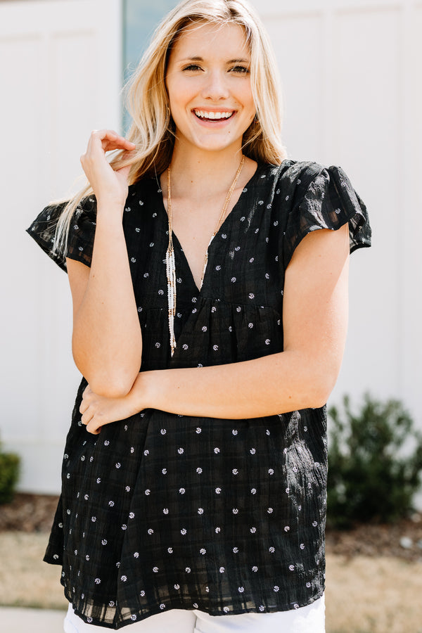 Where We're Going Black Ditsy Floral Top