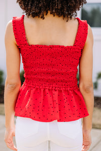 Receive Your Love Red Polka Dot Smocked Tank