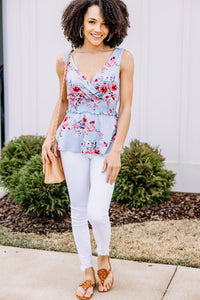 floral blue tank