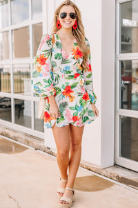 tropical faux wrap dress