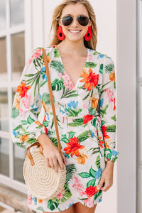 tropical faux wrap dress