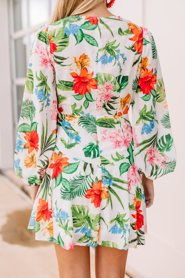 tropical faux wrap dress