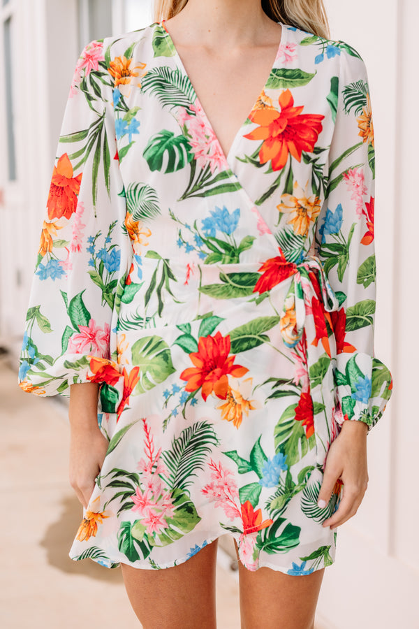 tropical faux wrap dress