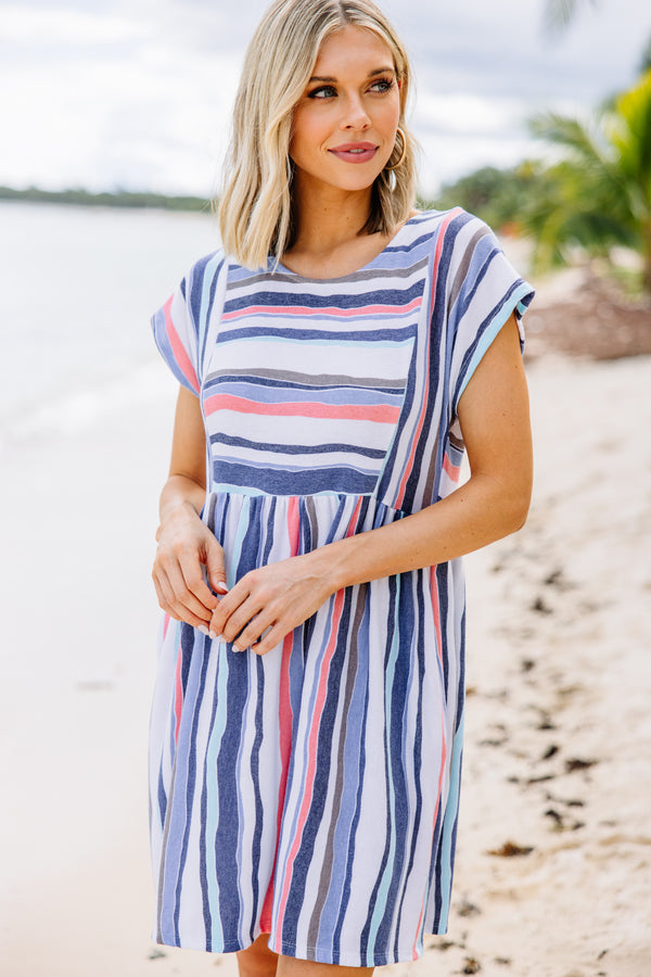 blue striped casual dress