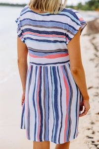 blue striped casual dress