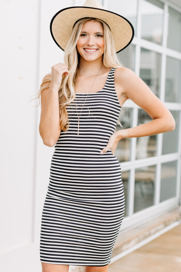 Ready And Able Black Striped Bodycon Dress