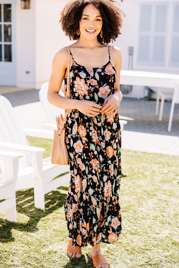 Give You My All Black Floral Midi Dress