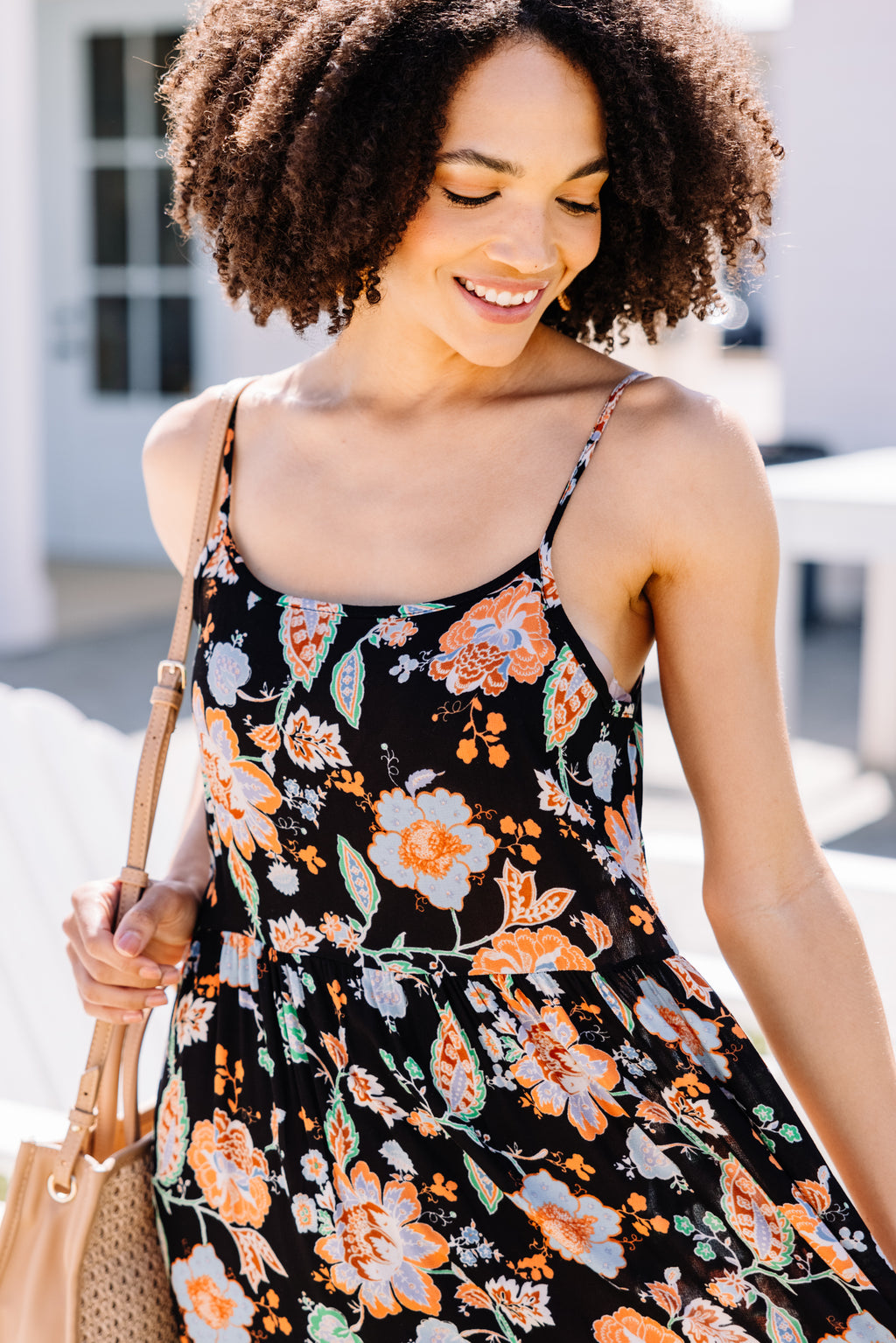 Giving My All Black Floral Print Midi Dress