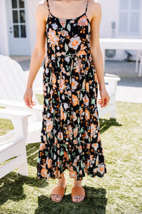 Give You My All Black Floral Midi Dress