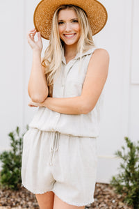 Walk With Me Linen Oatmeal White Romper
