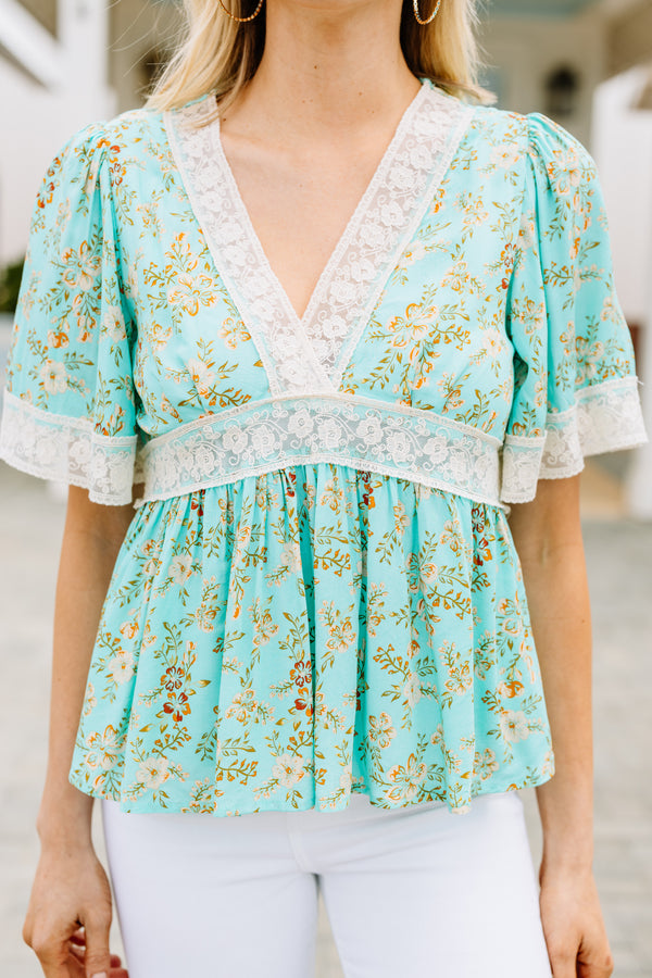 feminine green floral top