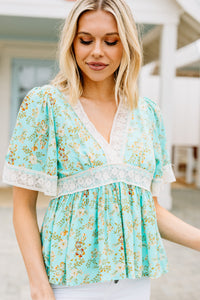 feminine green floral top