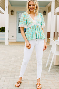 feminine green floral top