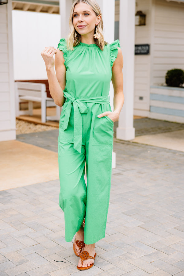 Go With Confidence Kelly Green Ruffled Jumpsuit