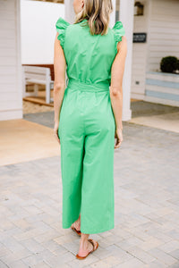Go With Confidence Kelly Green Ruffled Jumpsuit