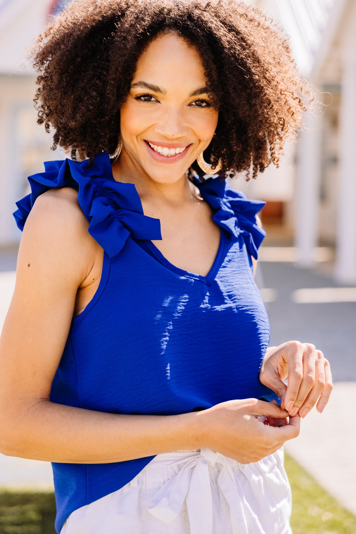 Trendy Royal Blue Ruffled Tank - Cute Tanks for Women – Shop the Mint