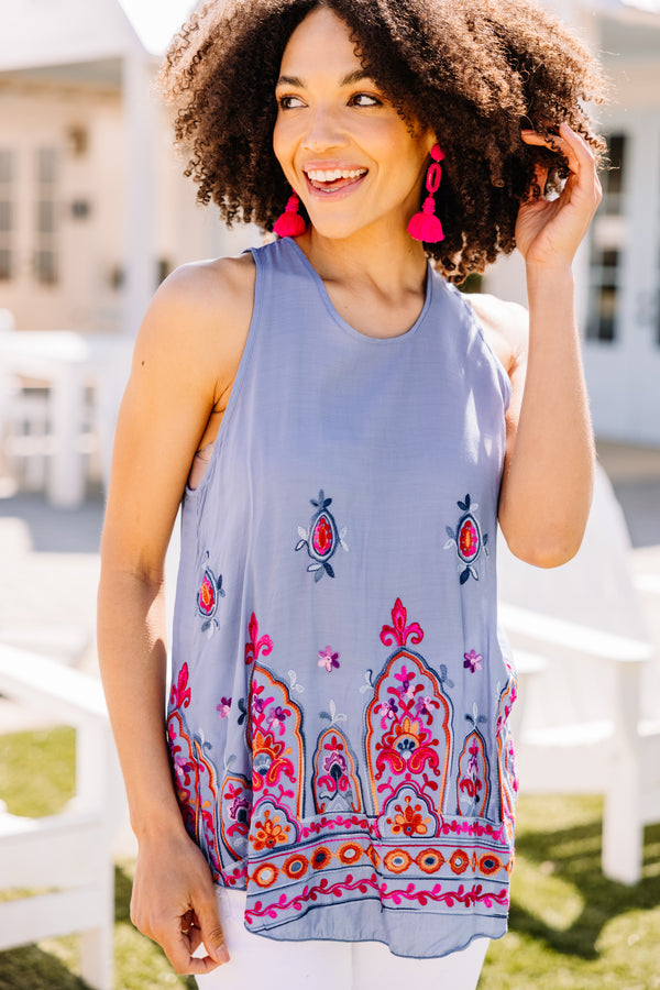 Bold Ambition Blue Embroidered Tank