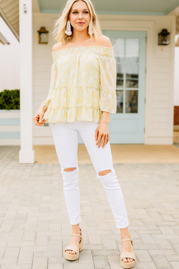 green printed off shoulder top