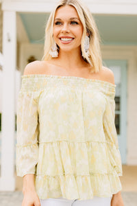 green printed off shoulder top