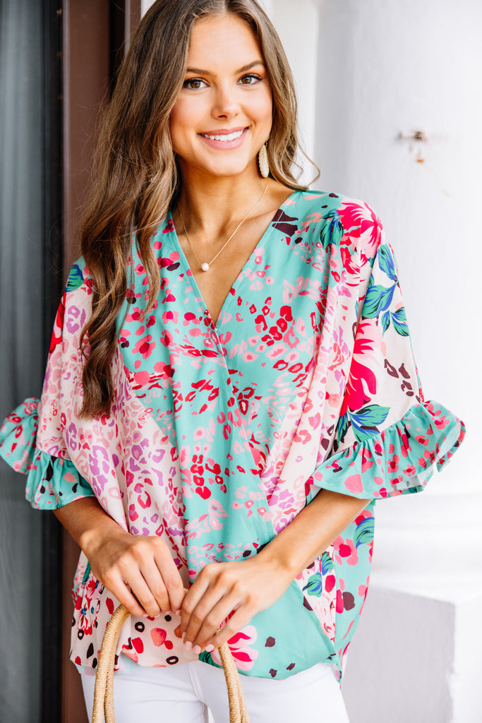 Be So Bold Mint Green Mixed Print Top - Fun Tops – Shop the Mint