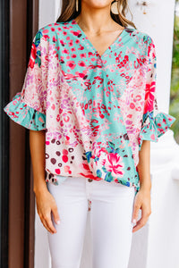 Be So Bold Mint Green Mixed Print Top