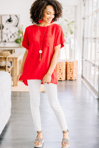 One More Time Red Linen Top