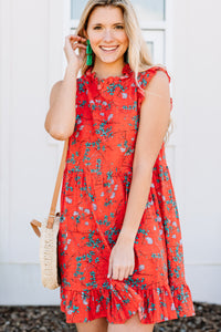 red ditsy floral dress