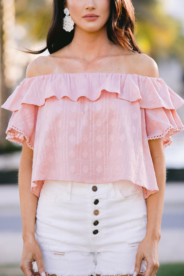 Pink Ruffle Front Tops Feminine Pink Ruffled Top - Trendy Women's Tops – Shop the Mint