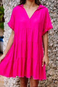 In My Thoughts Hot Pink Linen Dress