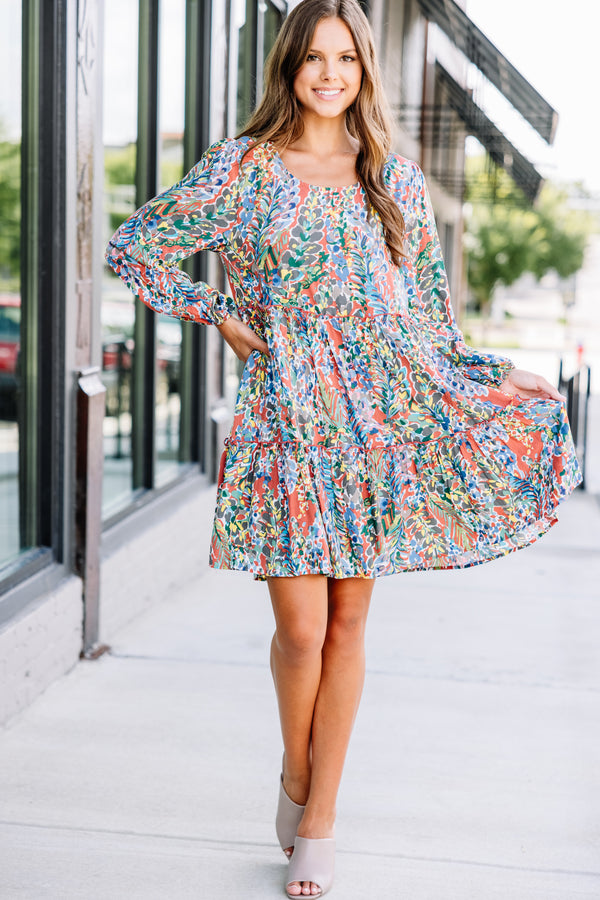 tiered orange floral dress