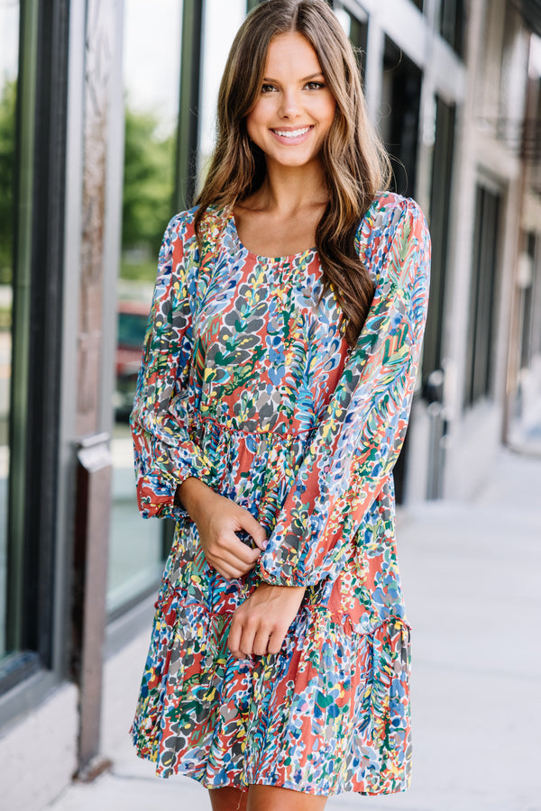 tiered orange floral dress