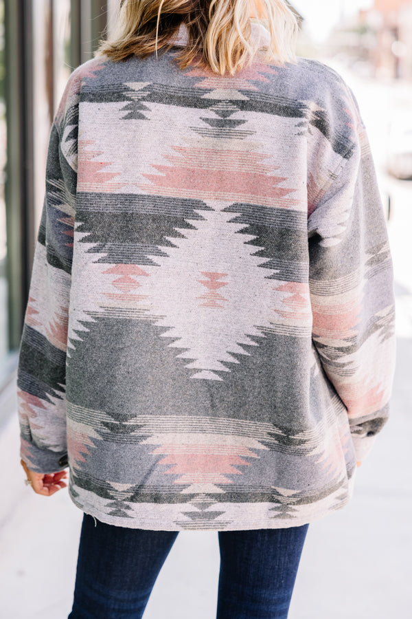 At Your Best Charcoal Gray Aztec Shacket