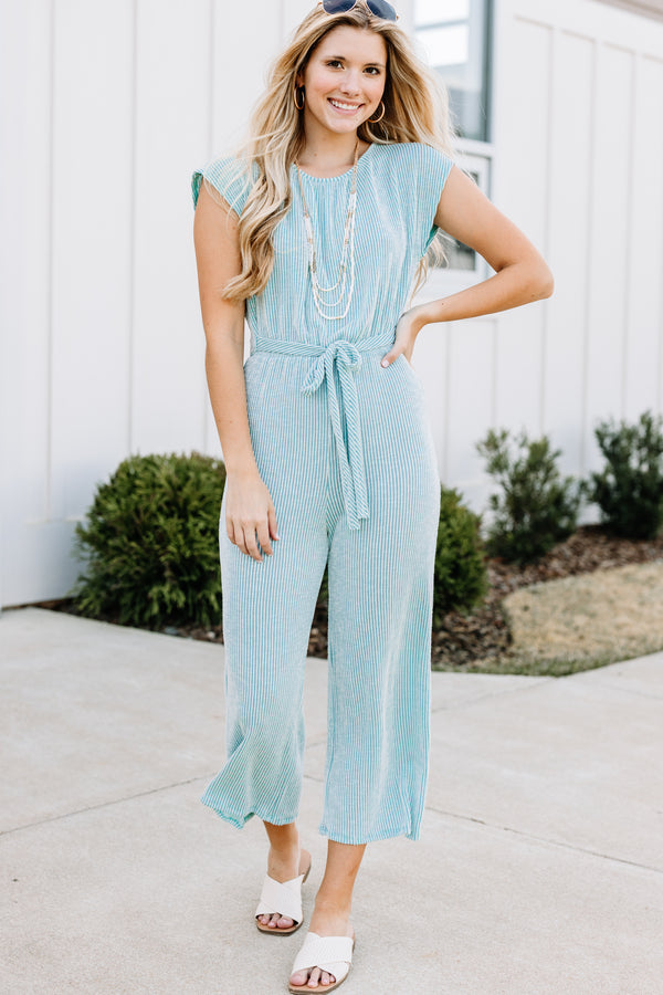 Feeling Confident Mint Green Ribbed Jumpsuit