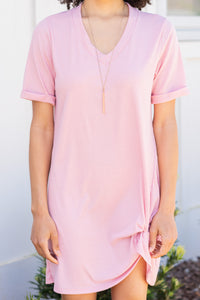 Off To A Good Start Dusty Pink Ribbed T-shirt Dress