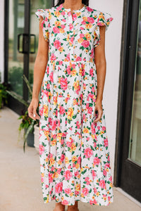 White floral midi dress