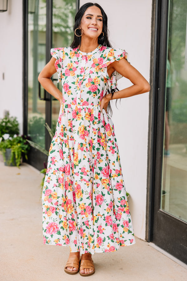 White floral midi dress