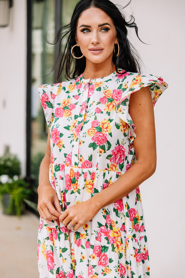 White floral midi dress