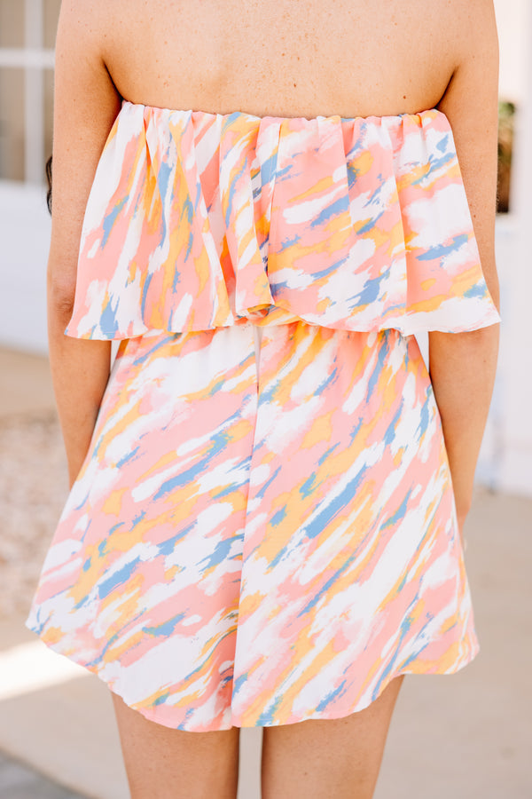Always Remember Coral Pink Abstract Romper