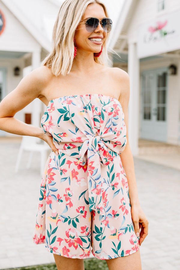 floral strapless romper