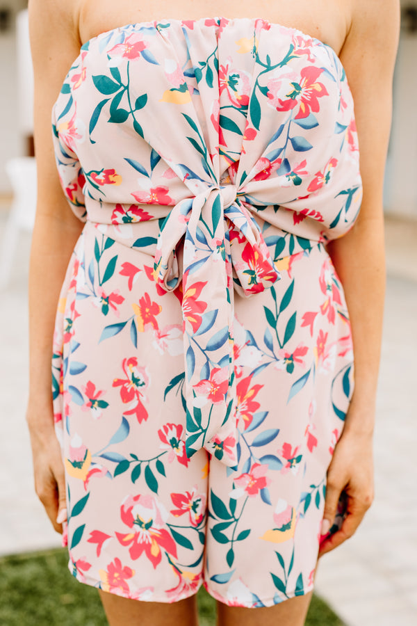 floral strapless romper