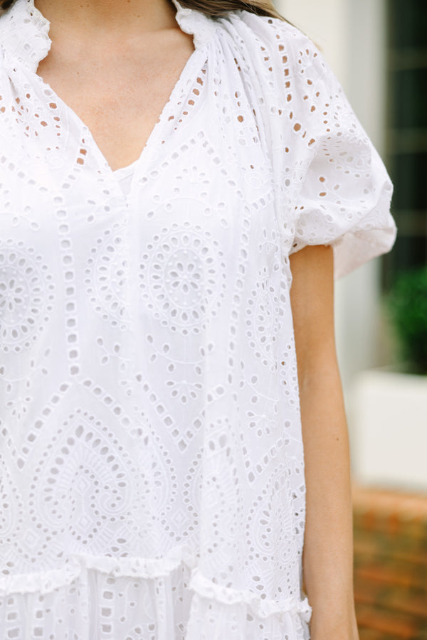 Adorable White Eyelet Midi Dress Adorable White Eyelet Midi Dress