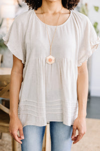 Let's Get Close Oatmeal White Linen Top