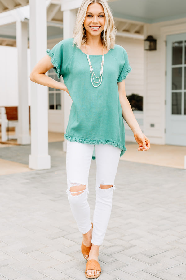 green floral linen top